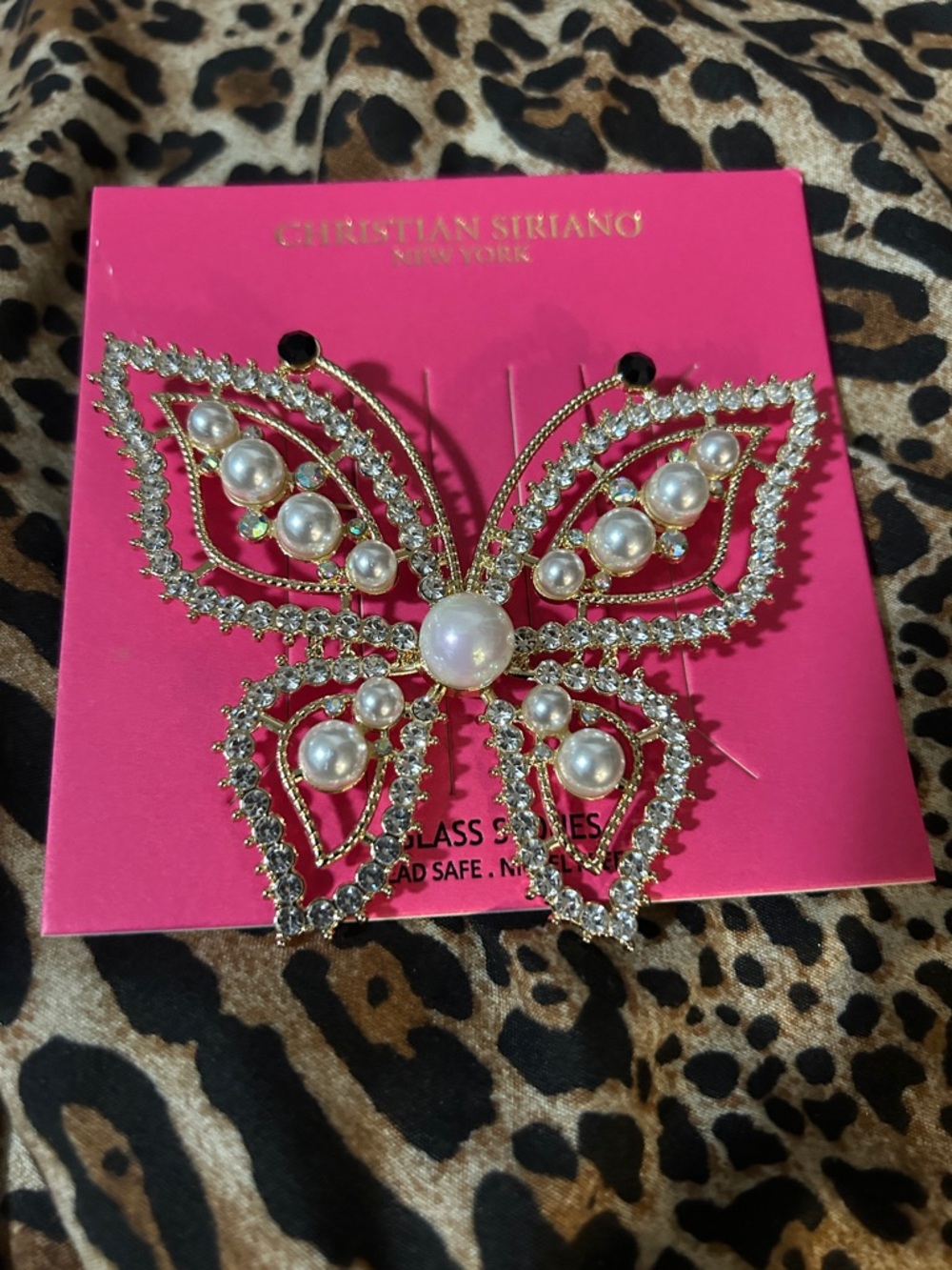 Christian Siriano Gold-Tone Butterfly Brooch with Pearls and Clear Crystals
